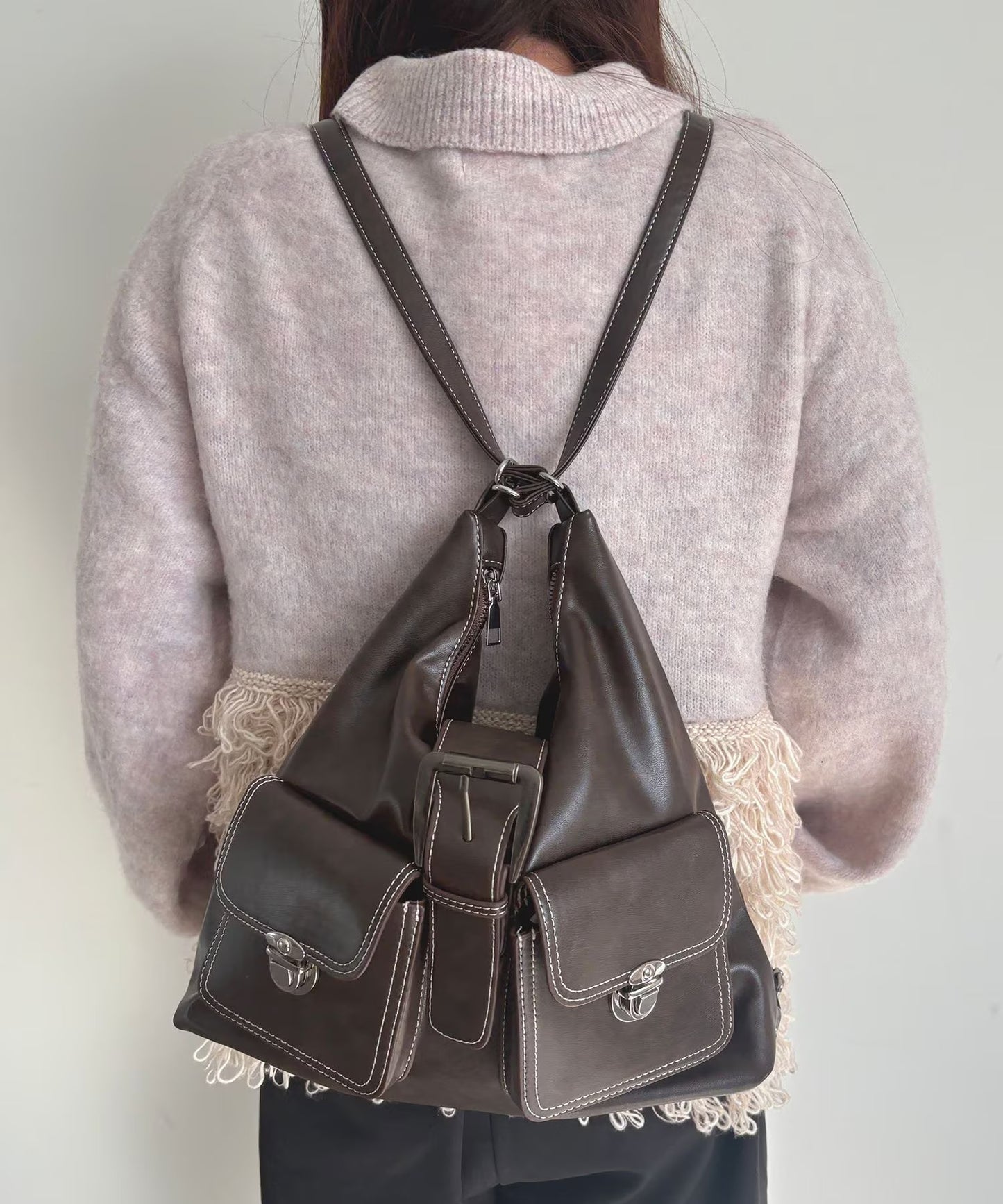 Kutir 3way 明線縫線皮袋