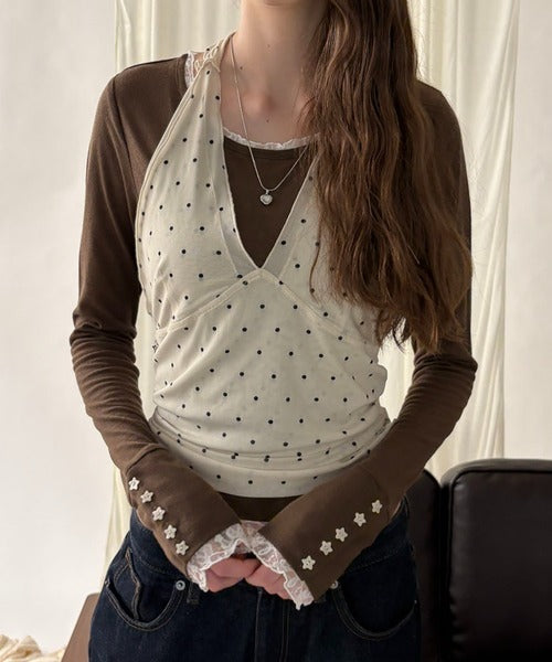 hazyl sheer sleeve design long T-shirt