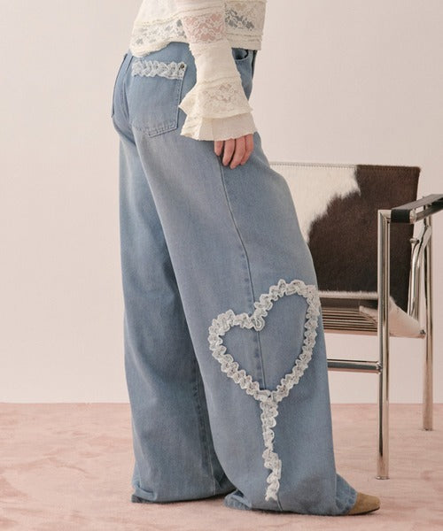 loin nuit heart frill design denim