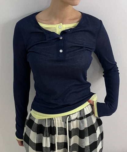 MERLOT 假兩件撞色TOP