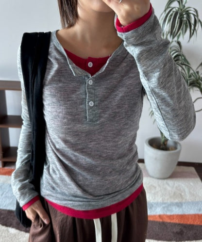 MERLOT 假兩件撞色TOP