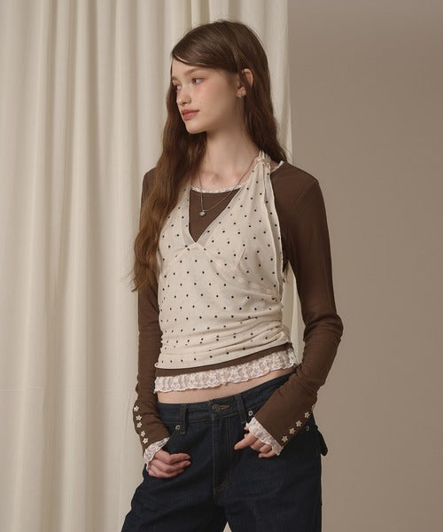 hazyl sheer sleeve design long T-shirt
