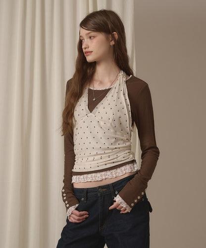 hazyl sheer sleeve design long T-shirt