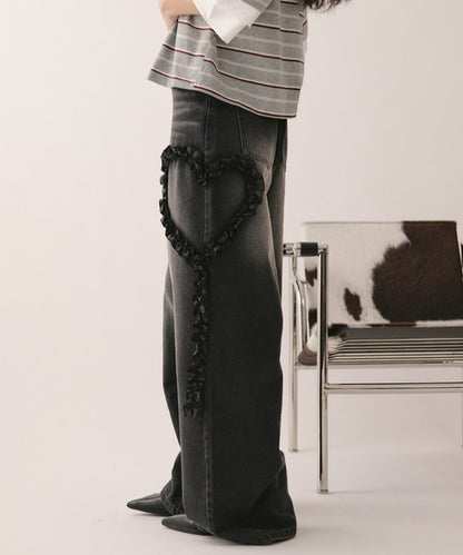 loin nuit heart frill design denim