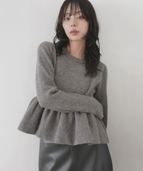 LIAN Peplum balloon knit pullover