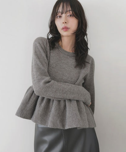 LIAN Peplum balloon knit pullover