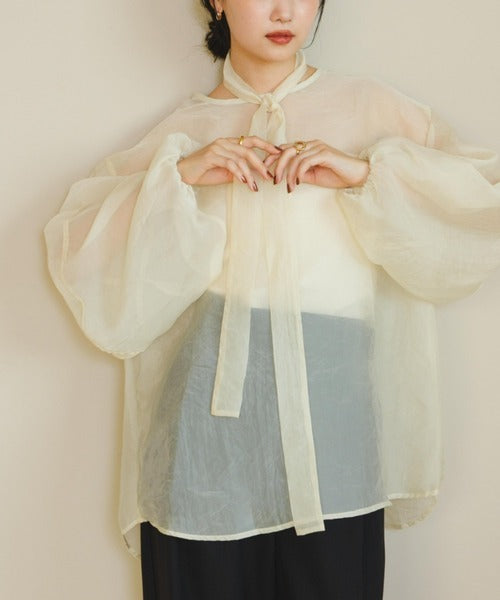 Hinari Sheer blouse with ribbon tie