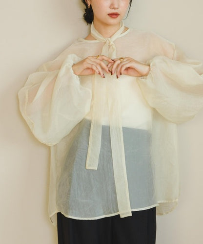 Hinari Sheer blouse with ribbon tie