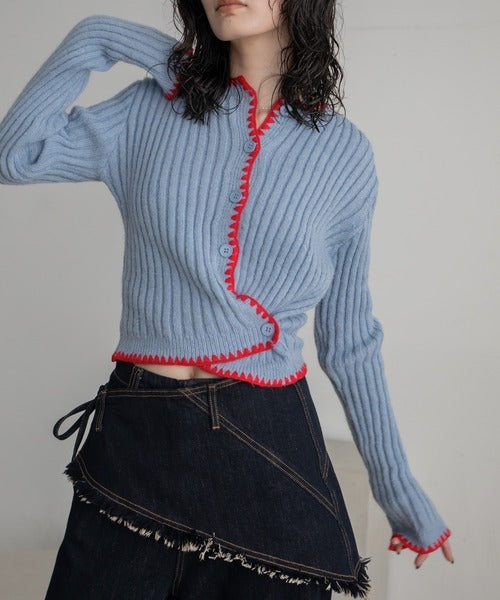 Vacancy 波浪羅紋拼色針織Cardigan