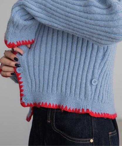 Vacancy 波浪羅紋拼色針織Cardigan