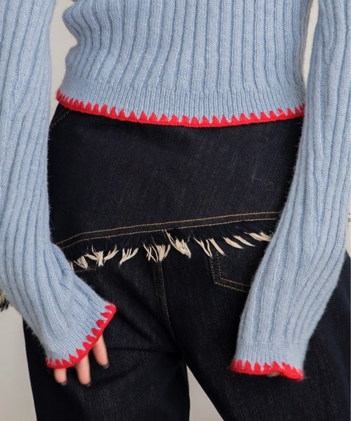 Vacancy 波浪羅紋拼色針織Cardigan