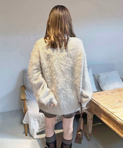 apres jour clair Shaggy lace-up knit cardigan