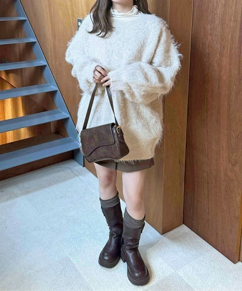 apres jour clair Shaggy lace-up knit cardigan