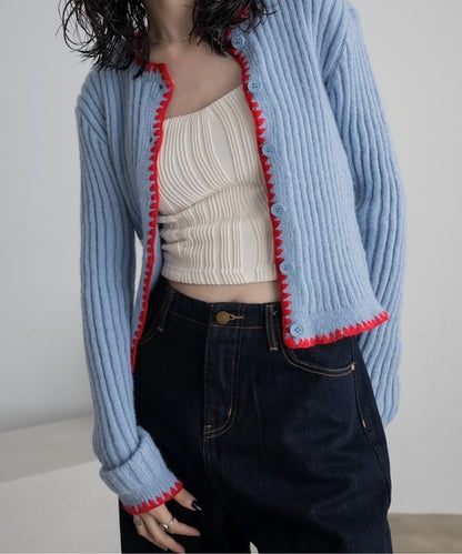 Vacancy 波浪羅紋拼色針織Cardigan