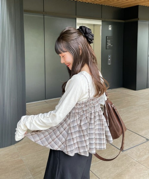 Hinari 格紋蝴蝶結吊帶背心