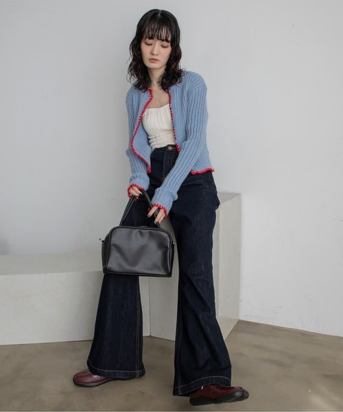 Vacancy 波浪羅紋拼色針織Cardigan