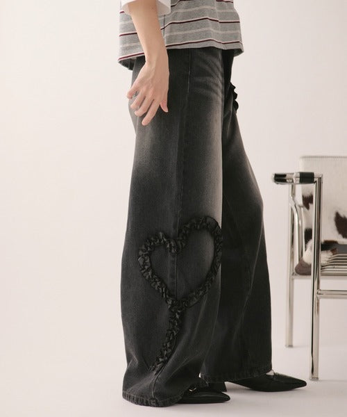 loin nuit heart frill design denim