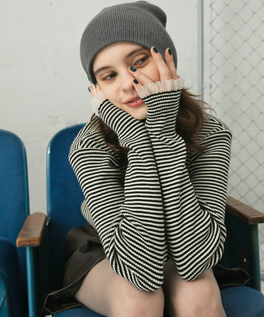 [15色] forksy. 荷葉邊袖口羅紋針織Top