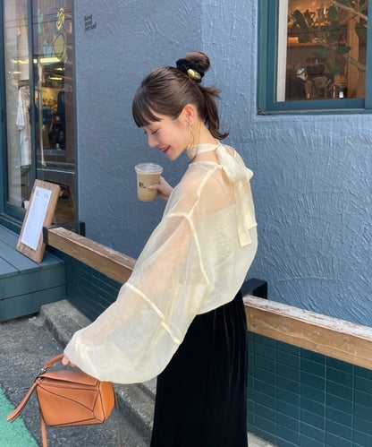 Hinari Sheer blouse with ribbon tie