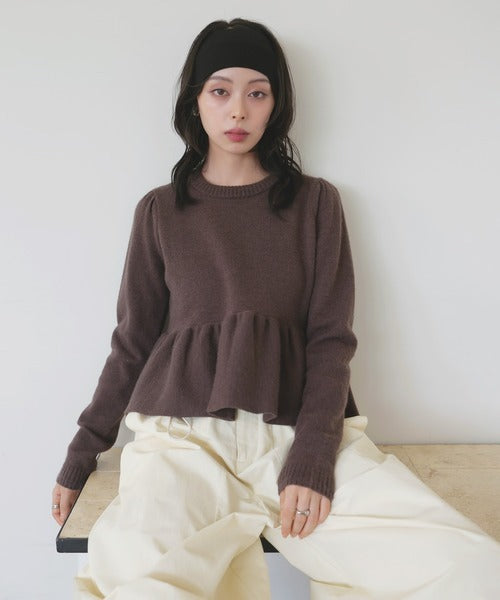 LIAN Peplum balloon knit pullover
