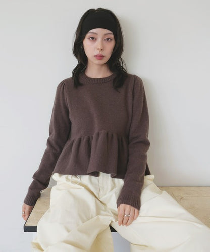 LIAN Peplum balloon knit pullover