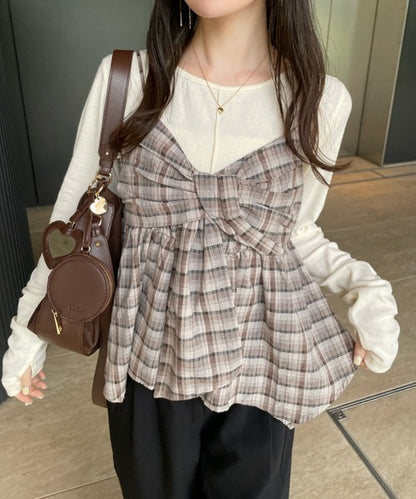 Hinari 格紋蝴蝶結吊帶背心