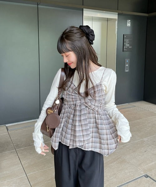 Hinari 格紋蝴蝶結吊帶背心