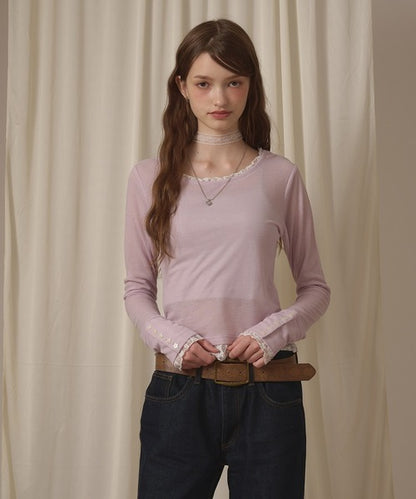 hazyl sheer sleeve design long T-shirt