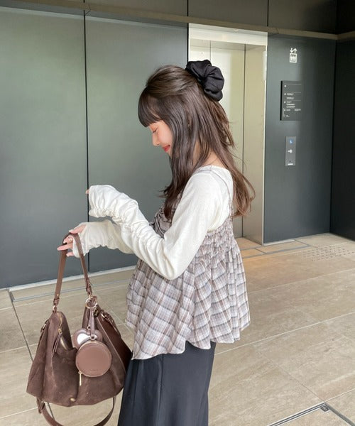Hinari 格紋蝴蝶結吊帶背心