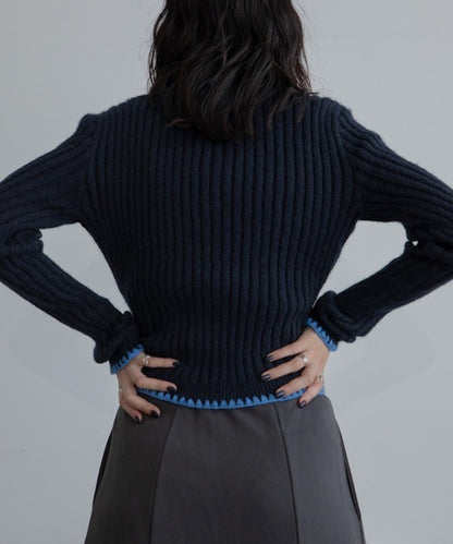 Vacancy 波浪羅紋拼色針織Cardigan