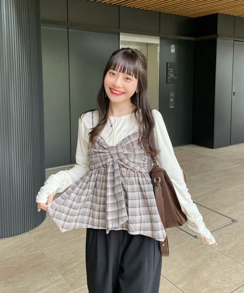Hinari 格紋蝴蝶結吊帶背心