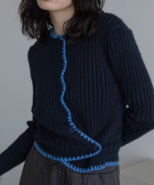 Vacancy 波浪羅紋拼色針織Cardigan