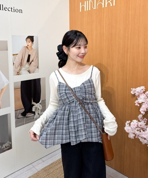 Hinari 格紋蝴蝶結吊帶背心