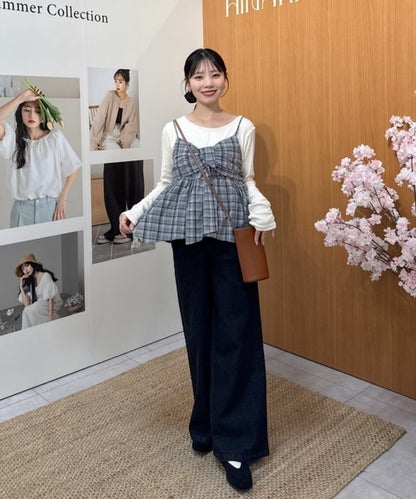 Hinari 格紋蝴蝶結吊帶背心