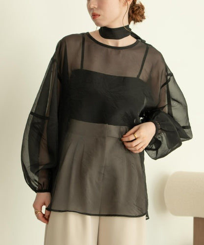 Hinari Sheer blouse with ribbon tie