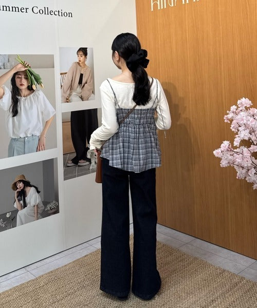 Hinari 格紋蝴蝶結吊帶背心