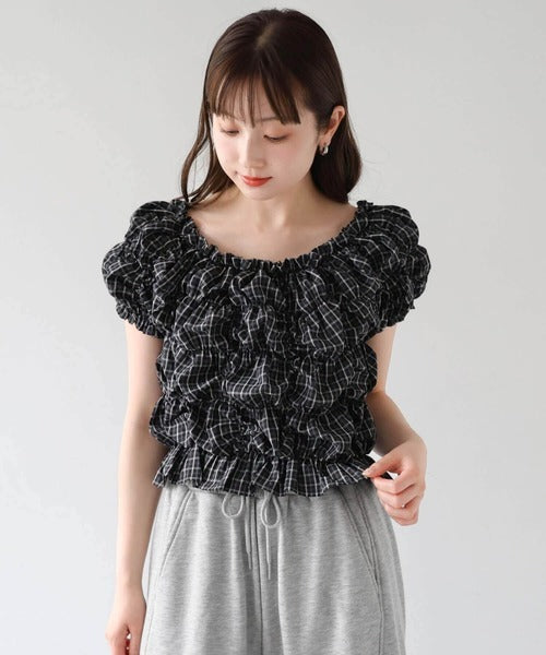 [No Button !] Shirring Blouse