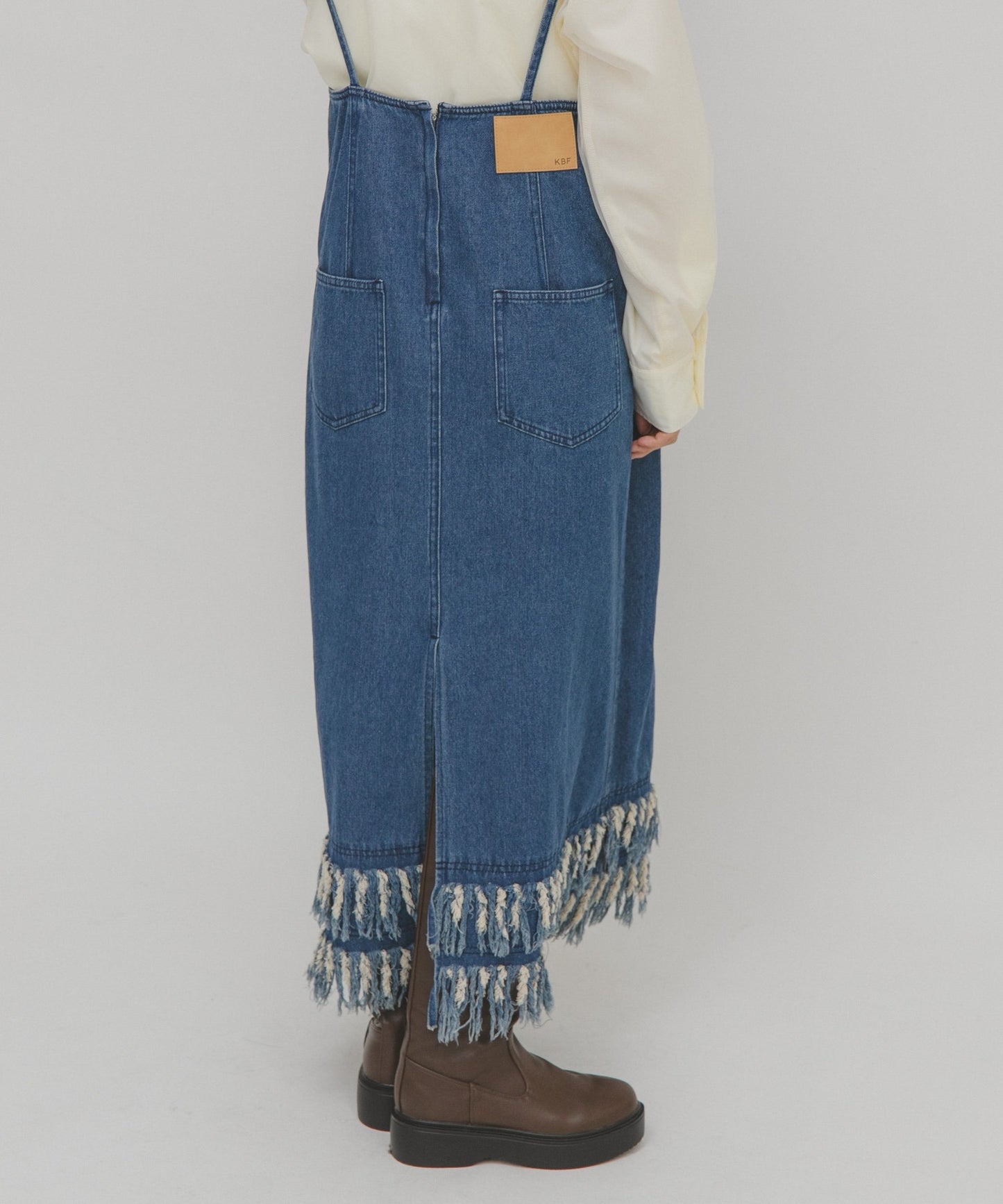 KBF 流蘇牛仔吊帶連身裙