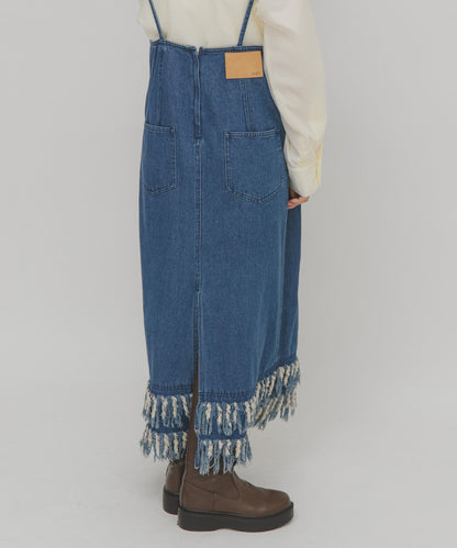 KBF 流蘇牛仔吊帶連身裙