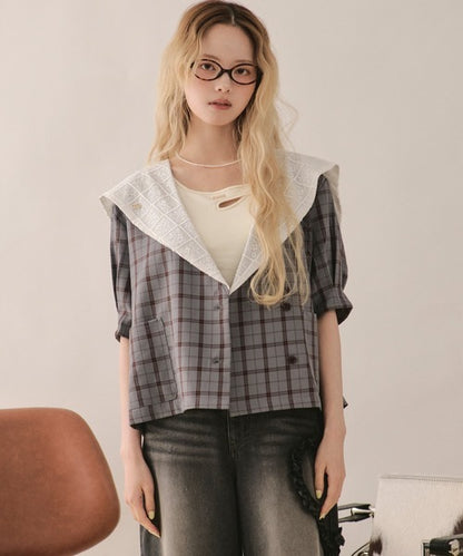 loin nuit sailor collar lace jacket