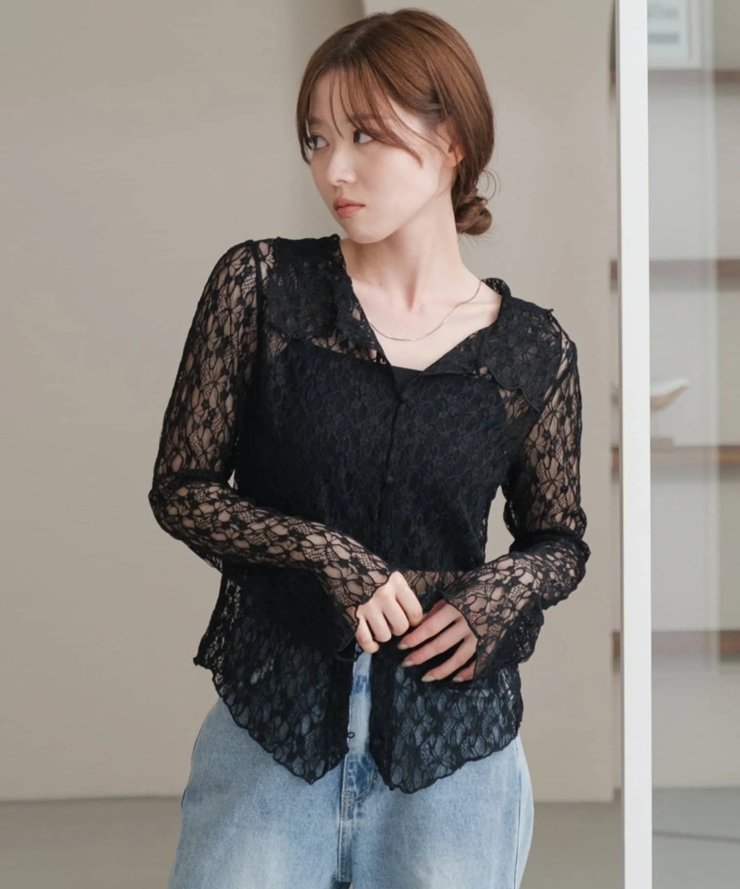 [短/長ver] Kastane Lace pullover with collar