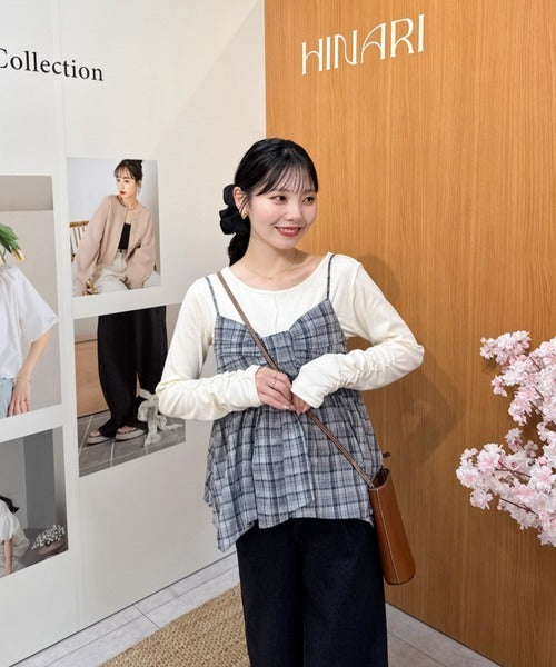 Hinari 格紋蝴蝶結吊帶背心