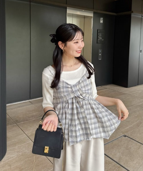 Hinari 格紋蝴蝶結吊帶背心