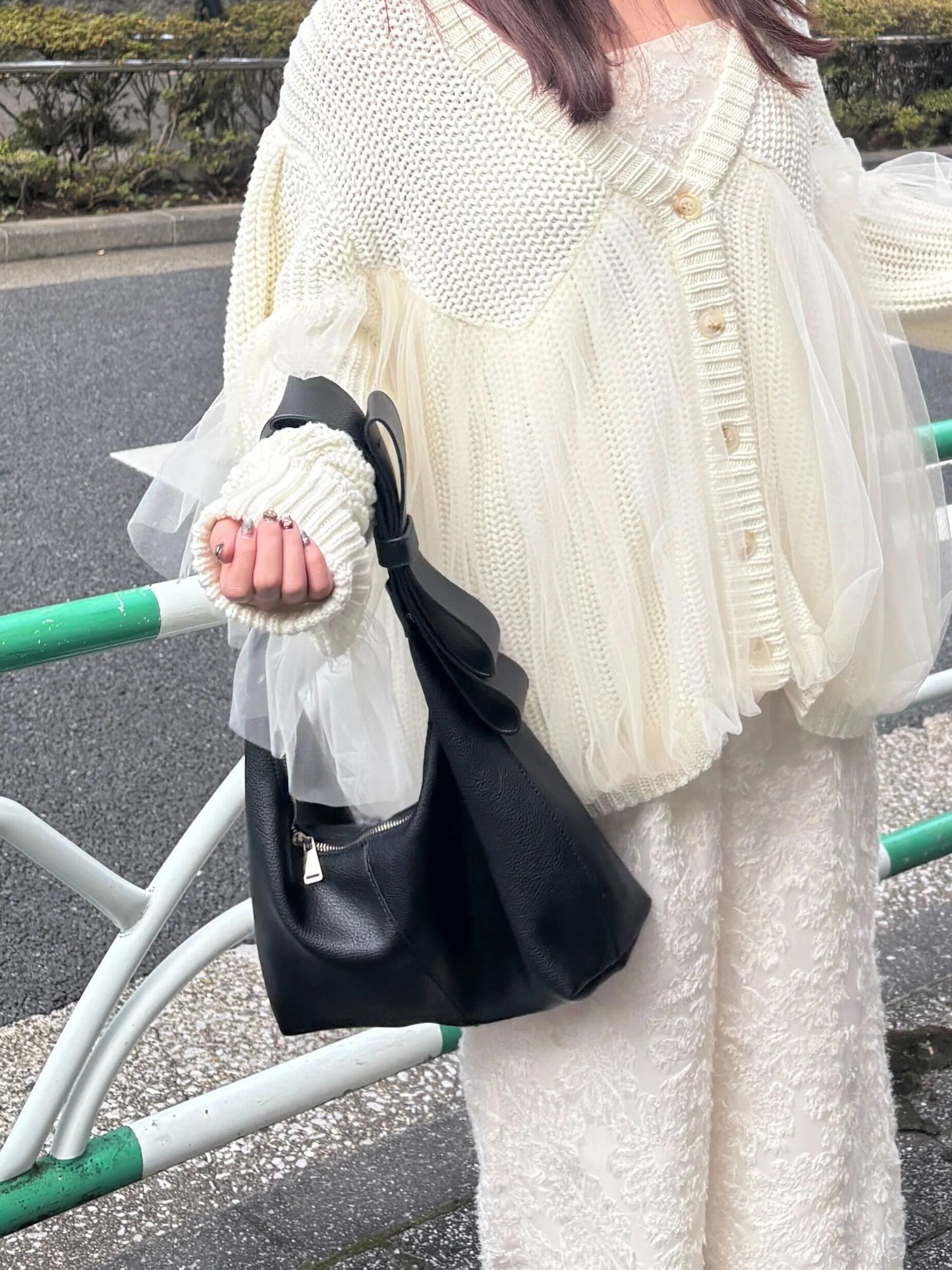 Olu. 薄紗拼接Cardigan