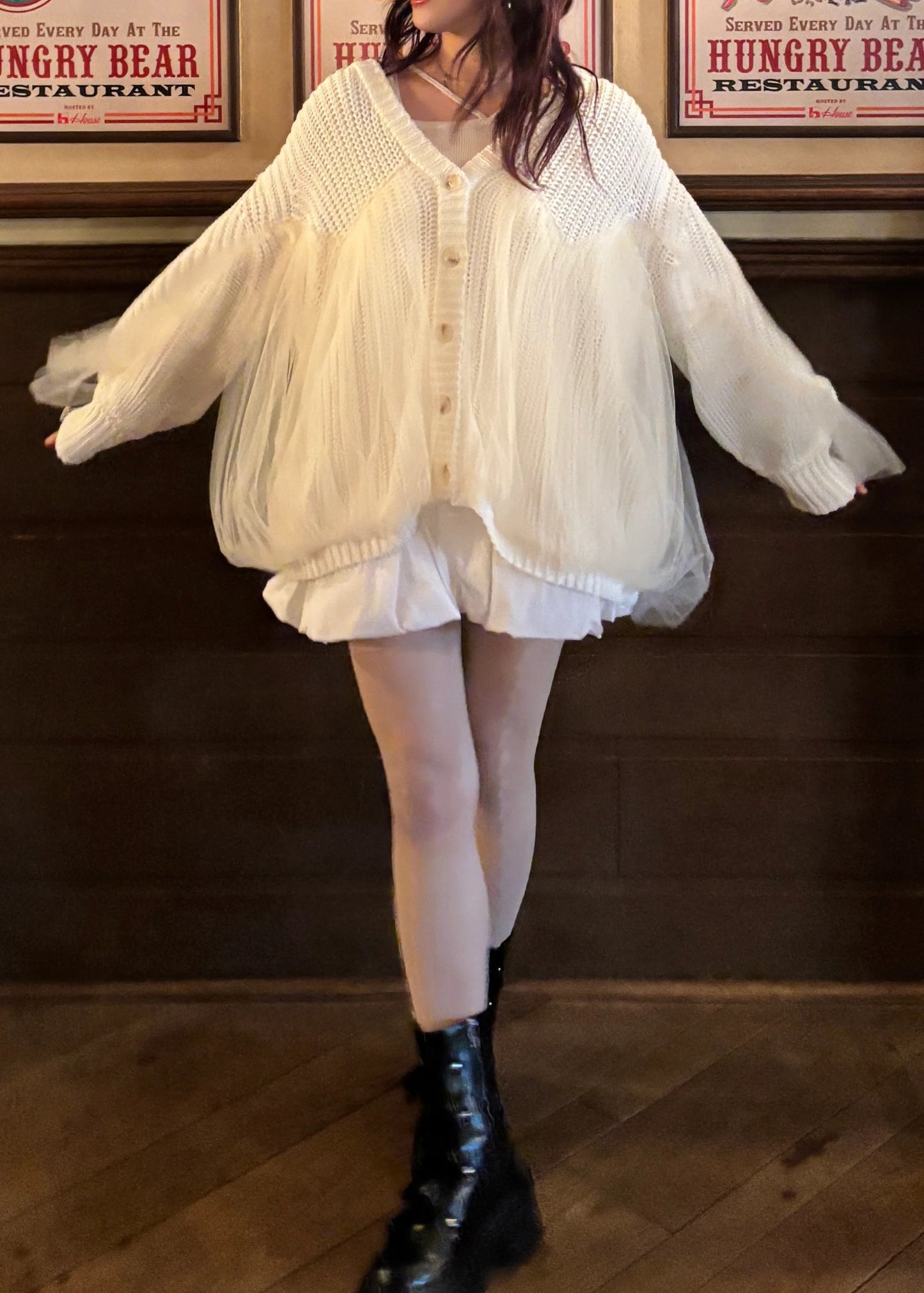 Olu. 薄紗拼接Cardigan