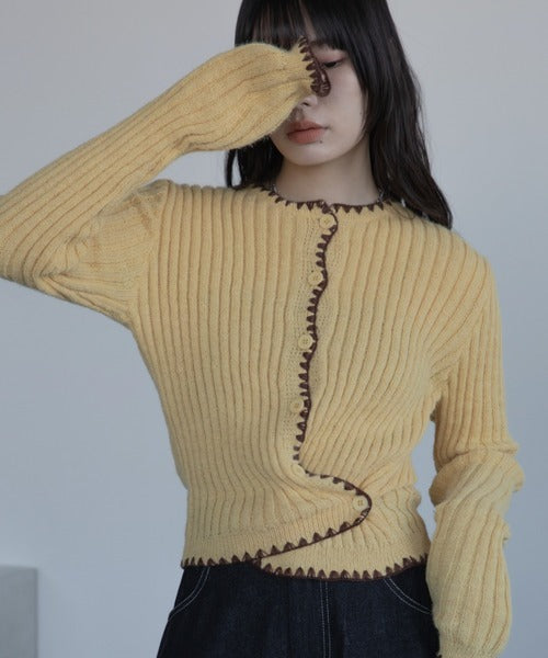 Vacancy 波浪羅紋拼色針織Cardigan