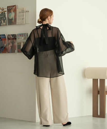 Hinari Sheer blouse with ribbon tie