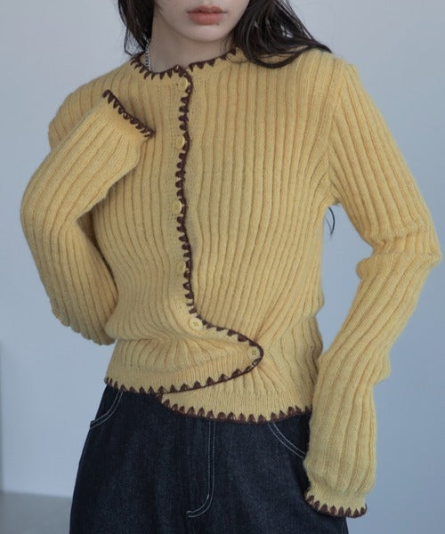 Vacancy 波浪羅紋拼色針織Cardigan