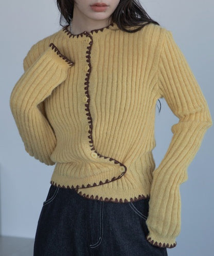 Vacancy 波浪羅紋拼色針織Cardigan