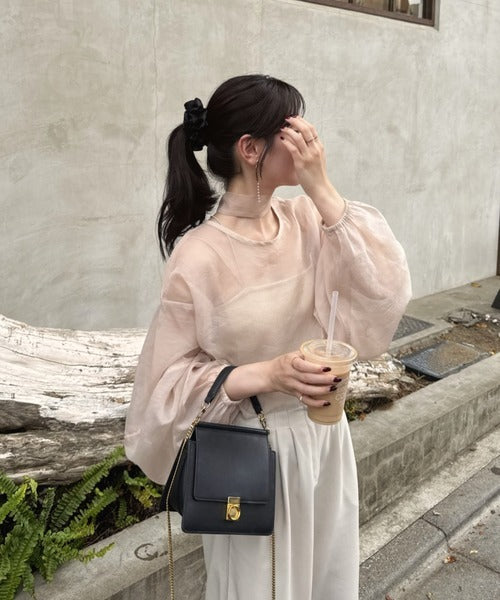 Hinari Sheer blouse with ribbon tie